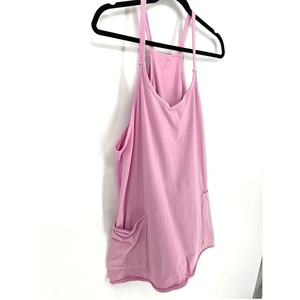 Free People Movement Hot Shot Mini Dress L Pink Activewear Sleeveless Pockets